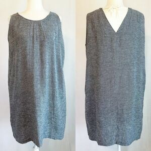 Enfold Blue Herringbone Linen Sleeveless Lagenlook Shift Dress Medium Large